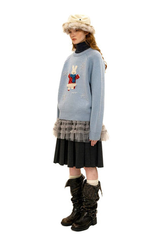 [Moromoro2] Bunny Snowflake Pearl Beaded  Sweater