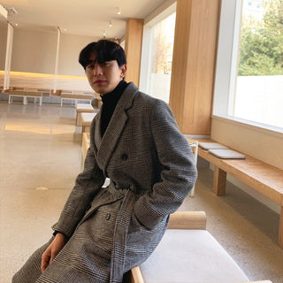 Boyfriend look wool robe check coat