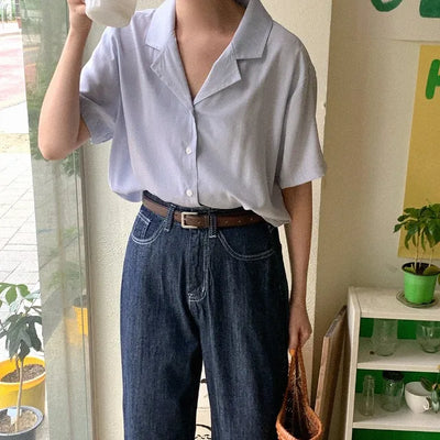 Shirite Color Short-Sleeved Blouse