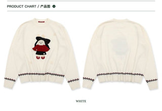 [Moromoro2] Rabbit Embroidered Fair Isle Knit  Sweater