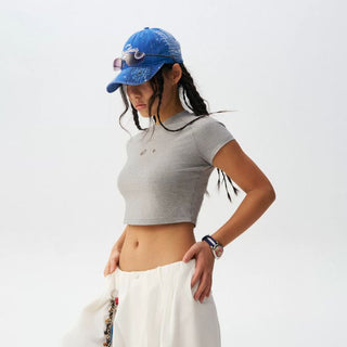 [Monterest] Cutout Embroidery Slim Fit Crop Tee