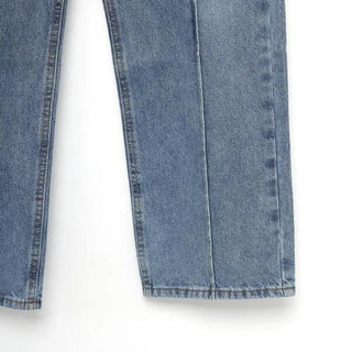 Straight-fit, center-creased denim pants