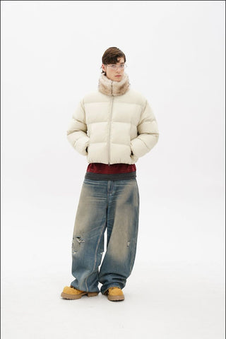 [MASONPRINCE] Quilted Oversized Down Jacket with Fur Collar