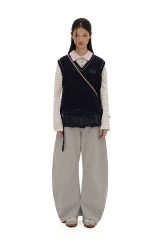 [Moromoro2] Striped Polo Long Sleeve Tee with Star  Buttons