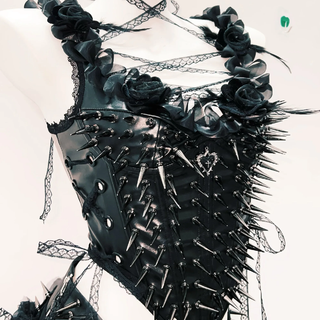 Self tie rivet applique PU leather corset top