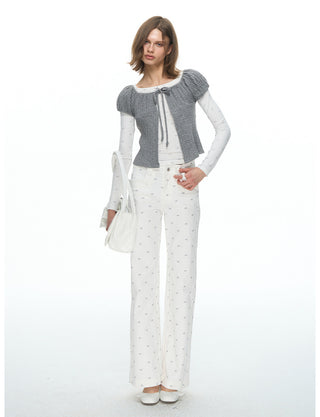 [NECY] Ribbon Allover White Jeans