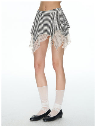 [NECY] Irregular Dot Double Hem Mini Skirt