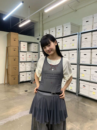 [NeverSeez] Mesh Layered Pleated Vest Dress
