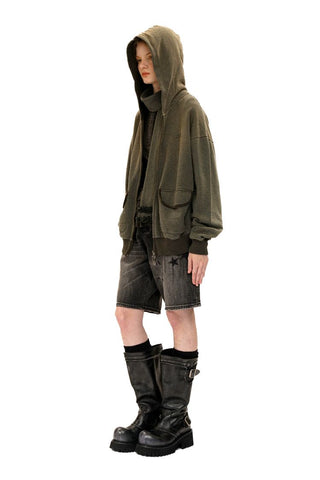 [Moromoro2] Contrast Striped Hooded Cardigan  Set