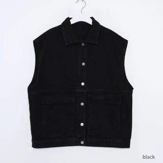 denim pocket boxy vest