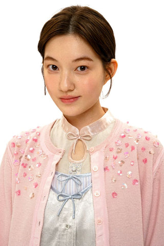 [Moromoro2] Sequin Flower Crew Neck  Cardigan