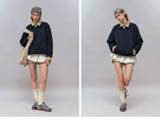 [Monterest] Relaxed Fit Polo Collar Knit Sweatshirt