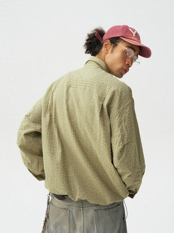 [Monterest] Oversized Half-Placket Check Shirt