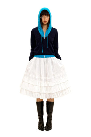 [Moromoro2] Patchwork Distressed Layered Hooded  Sweater