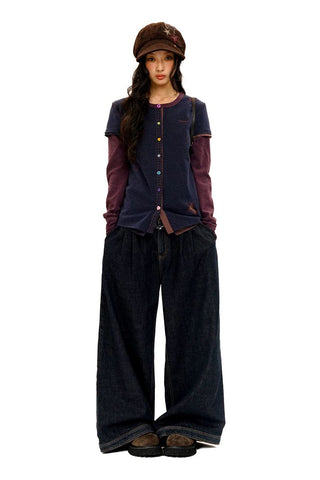 [Moromoro2] Frayed Waistband Wide Leg Jeans