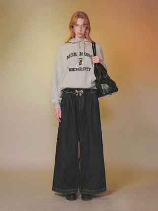 [Moromoro2] Frayed Waistband Wide Leg Jeans