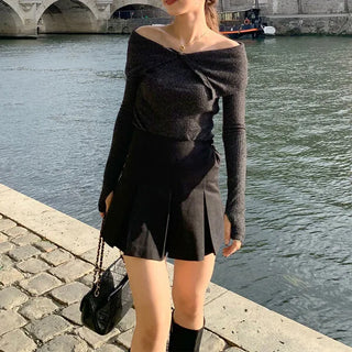 Off-shoulder hand warmer top