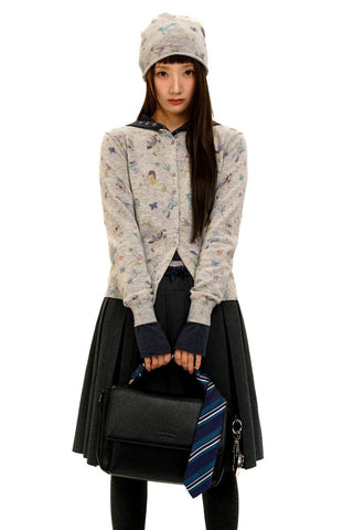 [Moromoro2] Horse & Rabbit Print Crew Neck  Cardigan