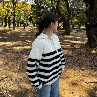 Half-zip striped knit