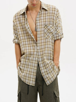 [MASONPRINCE] Camp Flocked Plaid Shirt