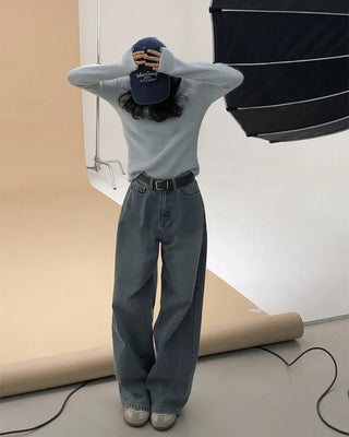 Real wide-leg denim pants