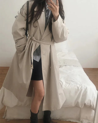 Double-breasted long trench coat