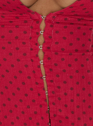 Alissea Keyhole Linen Blend Top Red Polka
