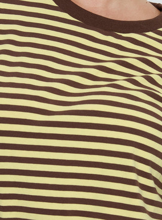 Settle Down Short Sleeve Top Yellow  Brown Stripe Curve