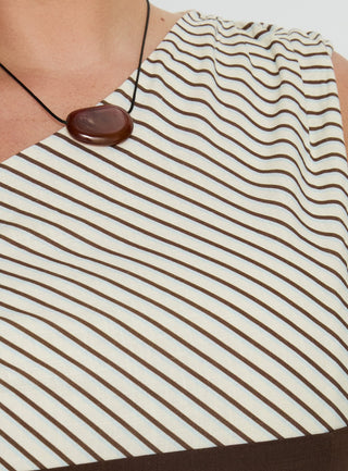 Past Life One Shoulder Top Brown  Stripe Curve