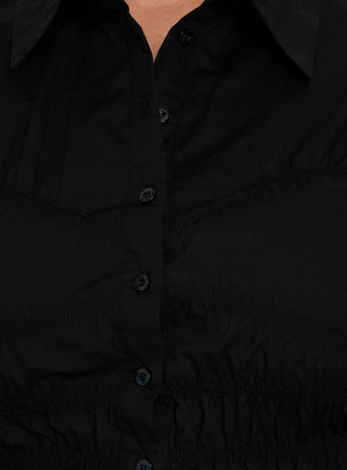 Liesel Shirred Long Sleeve Top Black Curve