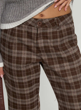 Emiroki Straight Leg Pants Brown Check