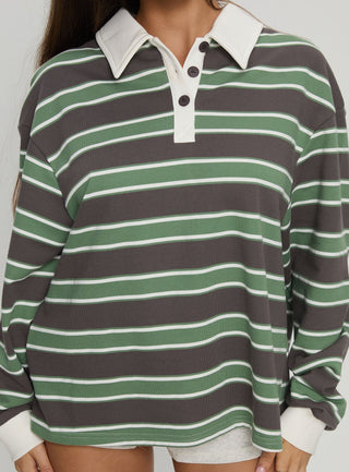 Tycen Polo Rugby Jumper Green  Grey Stripe
