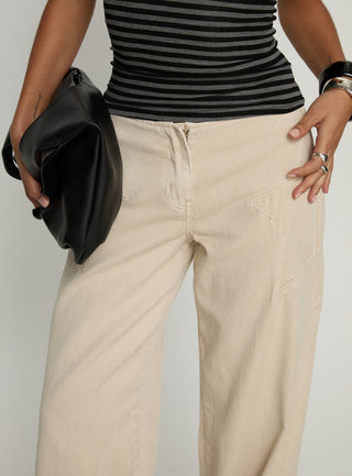 Dolley Star Stitch Mid Rise Wide Leg Jean Ecru