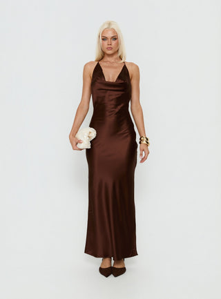 Yazmeina Halter Keyhole Maxi Dress Brown