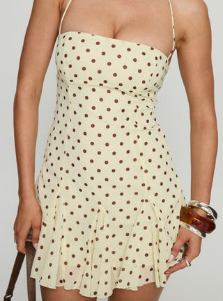 Delamere Mini Dress Yellow  Brown Polka Dot