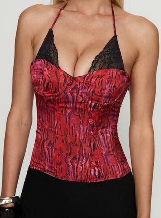Joylene Lace Up Corset Red  Black
