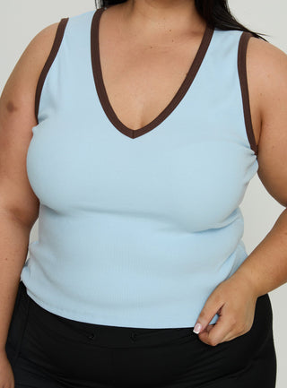 Baseline V Neck Rib Tank Top Blue  Brown Curve
