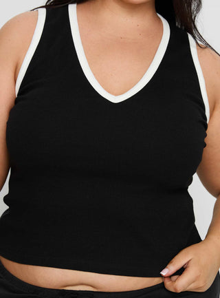 Baseline V Neck Rib Tank Top Black  White Curve
