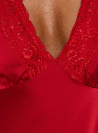 Nellie Lace Trim Mini Dress Red