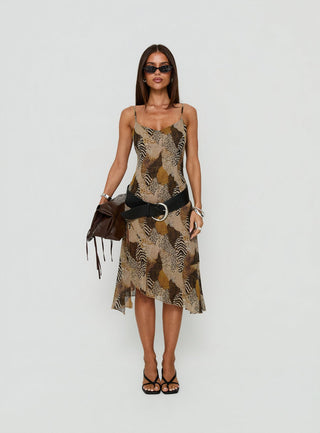 Araliza Hanky Hem Midi Dress Animal