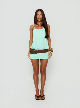 Imeria Ruched Scoop Slouchy Mini Dress Turquoise