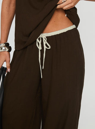 Nolei Contrast Pants Set Chocolate  White
