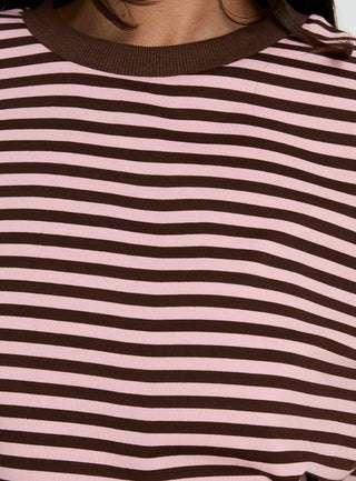 Settle Down Short Sleeve Top Pink  Brown Stripe