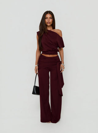 Hadlia Tie Waist Pants Burgundy