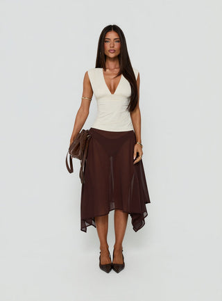 Asali Asymmetrical Midi Skirt Chocolate