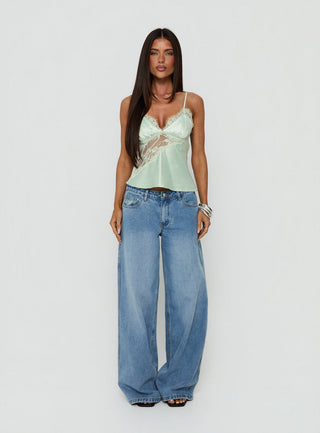 Annamari Lace Satin Cami Top Green