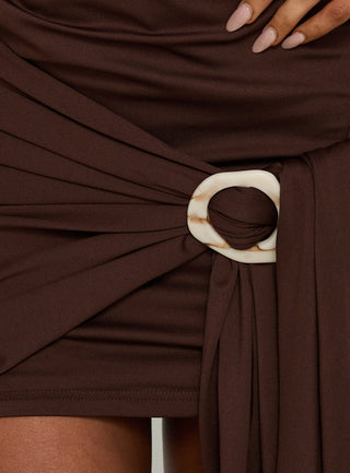 Elvara Ruched Scarf Mini Dress Chocolate