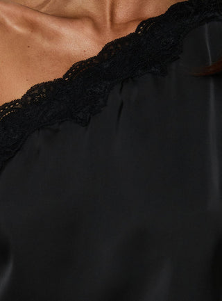 Full Send Off Shoulder Lace Trim Top Black
