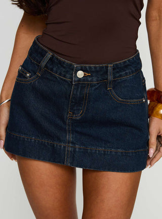 Warna Low Rise Denim Mini Skirt Dark Wash Petite