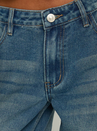 Ramos Low Rise Wide Leg Distressed Denim Jeans Dark Indigo